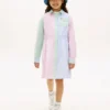 Abito a camicia elasticizzato a righe miste per bambina