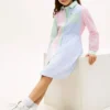 Abito a camicia elasticizzato a righe miste per bambina