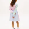 Abito a camicia elasticizzato a righe miste per bambina