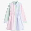 Abito a camicia elasticizzato a righe miste per bambina
