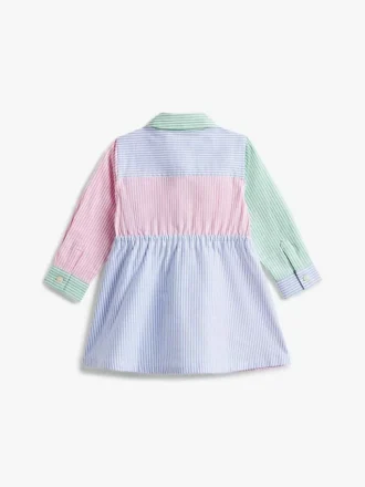Abito a camicia elasticizzato a righe miste per neonati