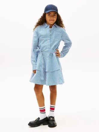 Abito a righe a balze in popeline per bambina