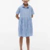 Abito a righe in misto cotone e lino per bambina