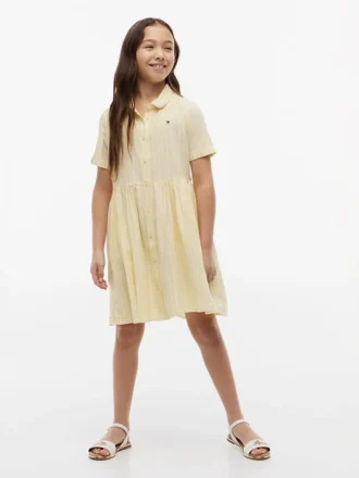Abito a righe in misto cotone e lino per bambina