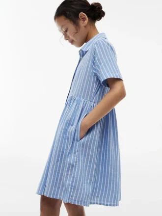 Abito a righe in misto cotone e lino per bambina