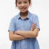 Abito a righe in misto cotone e lino per bambina