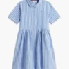 Abito a righe in misto cotone e lino per bambina