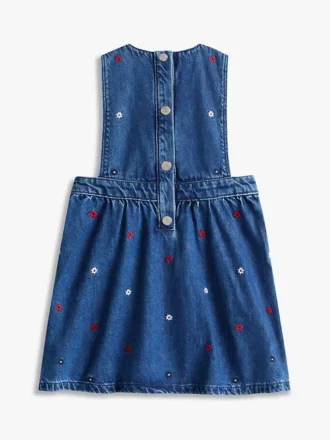 Abito a salopette in denim con motivi floreali per bambina