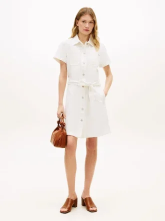 Abito chemisier in denim bianco con cintura