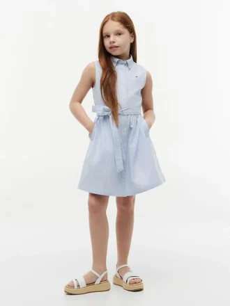 Abito chemisier senza maniche con cintura per bambina