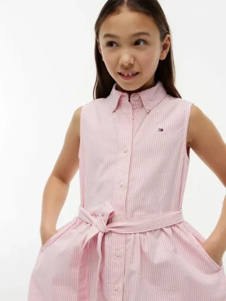 Abito chemisier senza maniche con cintura per bambina