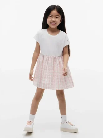 Abito combinato in seersucker a quadretti per bambina