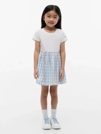 Abito combinato in seersucker a quadretti per bambina