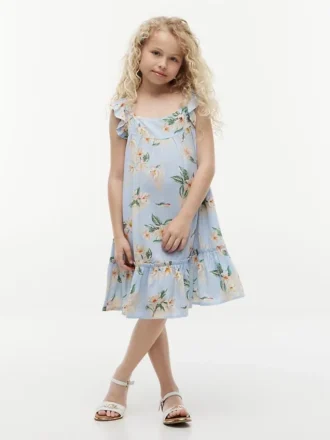 Abito con volant e stampa floreale per bambina