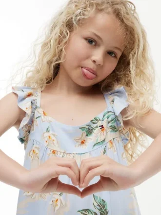Abito con volant e stampa floreale per bambina