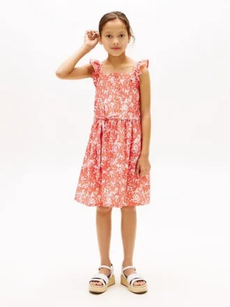 Abito da bambina con spalline arricciate e stampa floreale