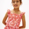 Abito da bambina con spalline arricciate e stampa floreale Abito da bambina con spalline arricciate e stampa floreale