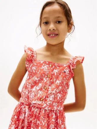 Abito da bambina con spalline arricciate e stampa floreale