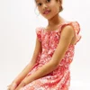 Abito da bambina con spalline arricciate e stampa floreale Abito da bambina con spalline arricciate e stampa floreale