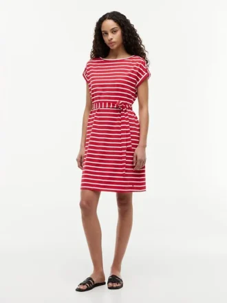 Abito in cotone elasticizzato a righe con cintura