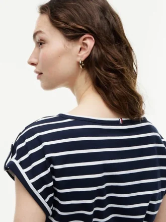 Abito in cotone elasticizzato a righe con cintura