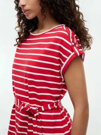 Abito in cotone elasticizzato a righe con cintura