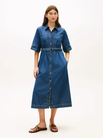 Abito midi in denim con cintura