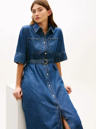 Abito midi in denim con cintura