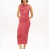 Abito midi slim fit a righe con scollo a barchetta Abito midi slim fit a righe con scollo a barchetta