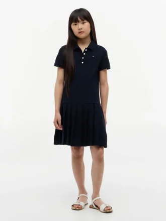 Abito polo elasticizzato a pieghe per bambina