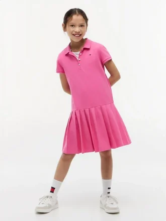 Abito polo elasticizzato a pieghe per bambina