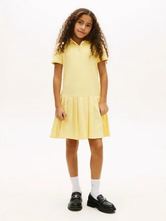 Abito polo elasticizzato a pieghe per bambina
