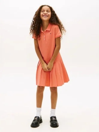 Abito polo elasticizzato a pieghe per bambina