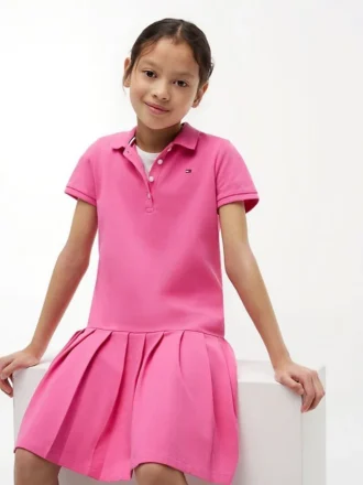 Abito polo elasticizzato a pieghe per bambina