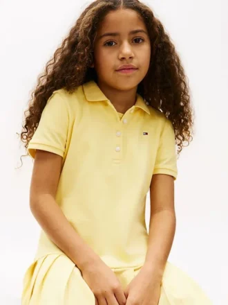 Abito polo elasticizzato a pieghe per bambina