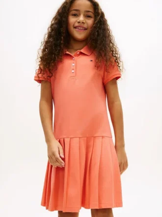 Abito polo elasticizzato a pieghe per bambina