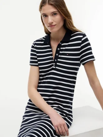 Abito polo in piqué elasticizzato a righe