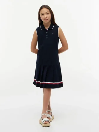 Abito polo senza maniche a pieghe per bambina