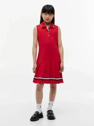 Abito polo senza maniche a pieghe per bambina