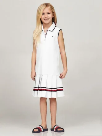 Abito polo senza maniche a pieghe per bambina