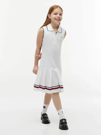 Abito polo senza maniche a pieghe per bambina