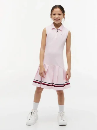 Abito polo senza maniche a pieghe per bambina