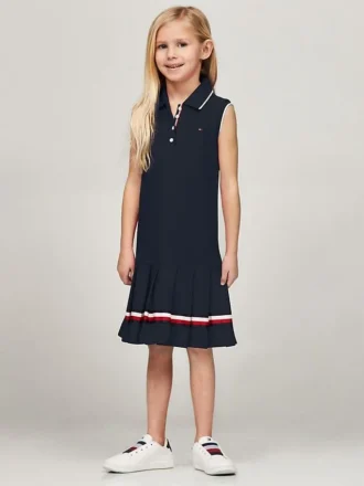 Abito polo senza maniche a pieghe per bambina