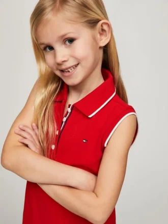 Abito polo senza maniche a pieghe per bambina