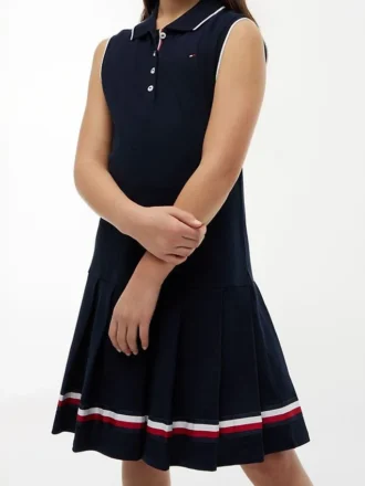 Abito polo senza maniche a pieghe per bambina
