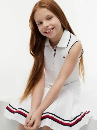 Abito polo senza maniche a pieghe per bambina