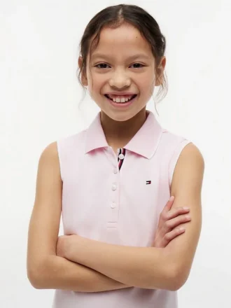 Abito polo senza maniche a pieghe per bambina