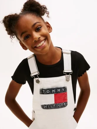 Abito salopette in Hilfiger Denim con badge Hilfiger per bambini