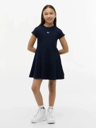 Abito skater con logo bandiera tono su tono per bambina