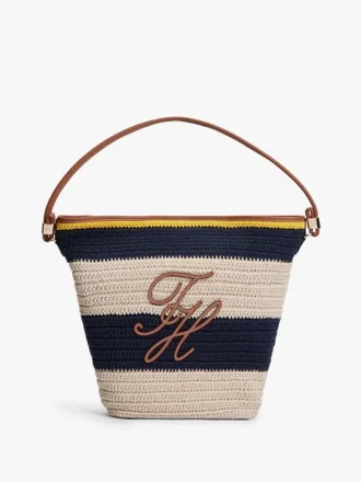 Borsa a secchiello all’uncinetto a righe nautiche Borsa a secchiello all’uncinetto a righe nautiche